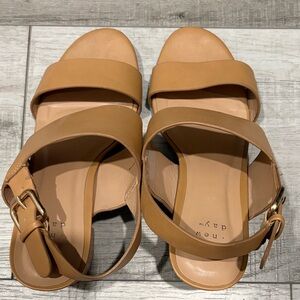 a new day Women's Tan Block Sandals with Buckle